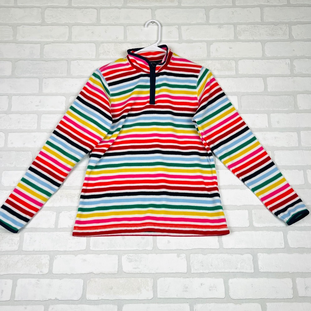 Lands End Kids XL 16 Fleece Quarter Zip Pullover Multicolor Rainbow Stripe Mock